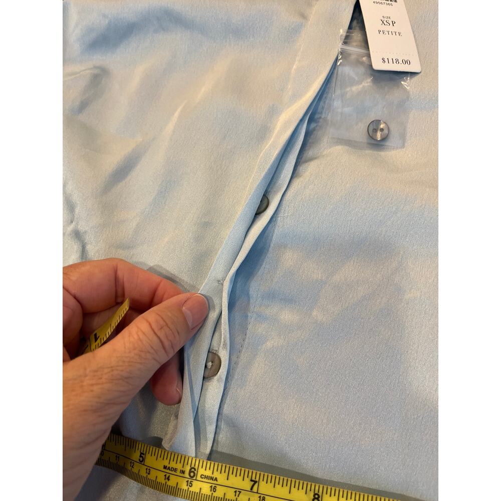 Anthropologie Hutch NEW Blue Satin Hidden Button Shirt XS Petite - Picture 5 of 11